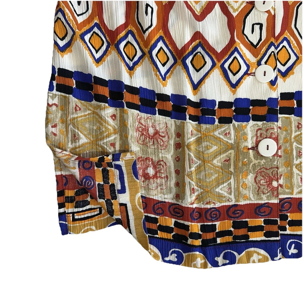 Vintage 80s Carole Little Boho Artsy Aztec Blazer Rolled Sleeve Size 14 Petite - Picture 11 of 14